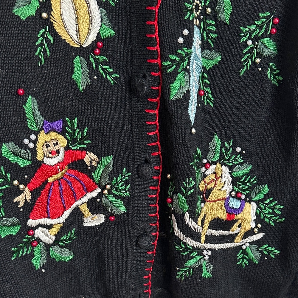 BP Design Vintage Black Knit Christmas Nutcracker Ornament Cardigan - Picture 4 of 8